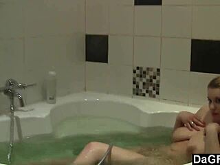 blonde dagfs masturbates and sucks cock in hot bath