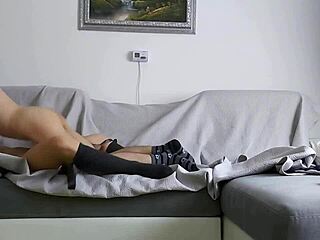 Intense! Brunette girlfriend pounded hard on the couch!