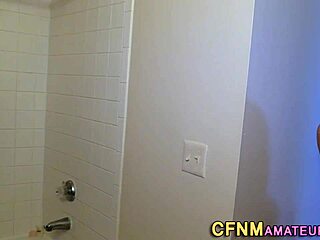 this busty babe is giving an amazing handjob in cfnm style