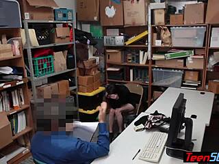 A pale skinny teen is suspected of theft and gets fucked by an LP officer