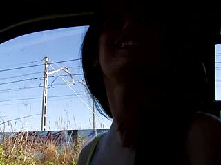i love how this skinny brunette babe rides my cock in her tight asshole outdoors