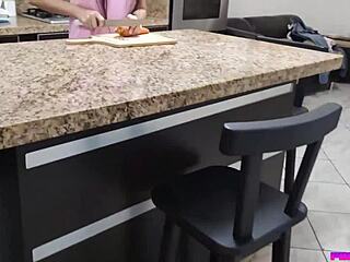 Hey, my hot sister-in-law craves a big cock, teasing her with a carrot in the ass!
