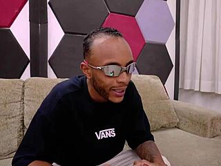 brazilian teen flashes ass, takes black cock on family sofa