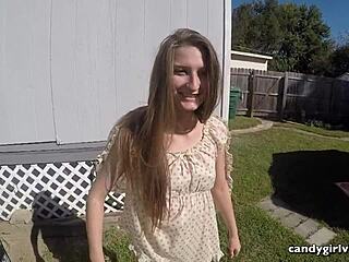 Model Brandi's JEWELED ANAL PLUG and WET PUSSY shine in upskirt action