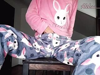 horny teen 18+ stepdaughter in pajama small 18+ boobs teasing masturbate pussy