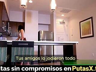 asian stepsister brunette rides and fucks her spanish sub hard
