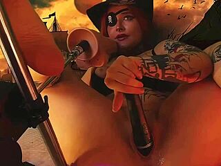 Pirate Girl's Vibrator Orgasms In BDSM Costume
