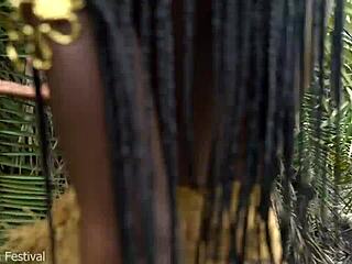 hot african native woman cooking in the jungle with small waist