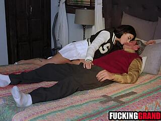 Teen brunette with pervy old grandpas