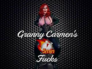 granny carmen achieves orgasms with vibrator, dildo, and cock in throwback style