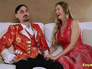 Light-haired beauty in tights sucks cock passionately in high-def hardcore sex.