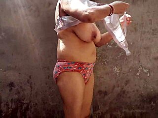Naked Beauty Bathing Outdoors with Big Boobs and Cute Pussy