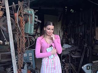 debt4k young debtor demonstrates real squirting to collector in garden pov