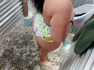Beautiful voluptuous latina shows off her big ass at the beach cabin
