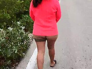 Puta showing ass and natural tits on public mexican road!