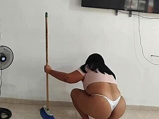 POV FAT ASS LATINA SUCKS STEPDAD'S HUGE COCK AND SWALLOWS CUM!