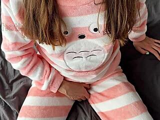 hey, check out this asian teen in pajamas masturbating her tight horny pussy to squirting orgasm!