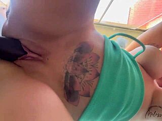 Redhead milf takes big cock doggystyle in interracial anal creampie on balcony