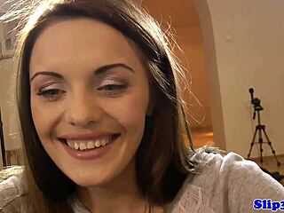 Eurobabe RIDES and SUCKS British geriatric in intimate POV casting session. She shows off shaved pussy.