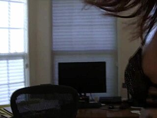 Alisha Adams, the redhead with big tits, starts in an office casting interview and gives a handjob ending in cumshot