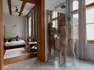 Naughty Horny Blondes Enjoy Group Fuck in Shower