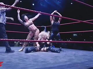 Katie Forbes performs detailed stinkface moves in wrestling