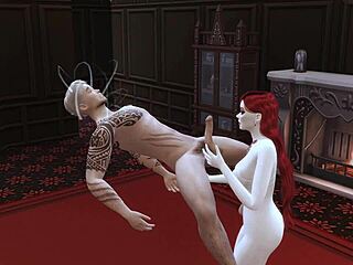 La Signora Vampiro Domina il Giovane Segaiolo con Leccate Ruvide e Scopata Anale Dura nel Cosplay di Sims 4