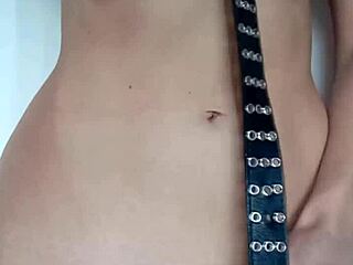 Punishing tits and pussy with belt