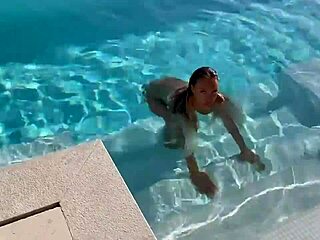 Gorgeous Monika Fox swims naked in the pool!