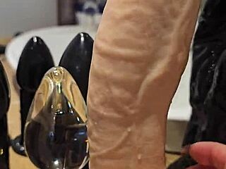 Large sextoy anal fuck with redhead slut