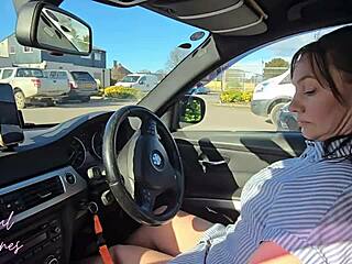 Hairy mature milf swallows cum in car