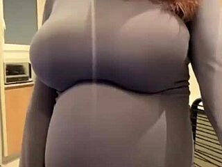 Jerking off on stepmom's big milky tits.