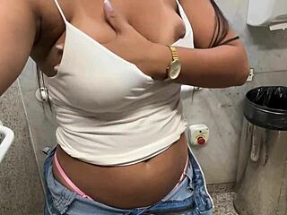 Latina's Big Ass Masturbation in Shopping Mall Bathroom