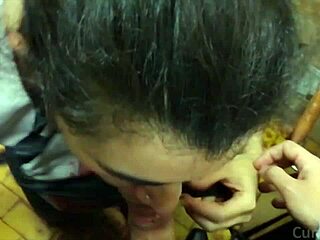 The hot beauty got a portion of cum on her tie