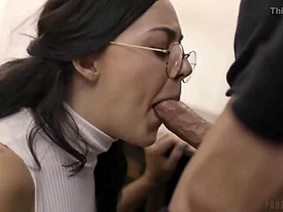 whitney wright, the nerdy young girl, gives a glasses blowjob