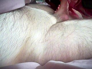 Redhead In Red Lingerie Sucked Him Teasing Blowjob