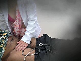 lady doctor has fun with patient in hospital