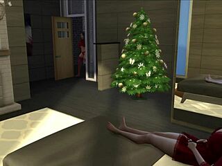 Christmas morning fuck session, shemale and lesbian action