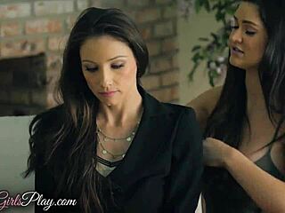 Cute lesbians kiss passionately