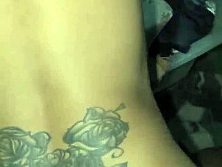 Havena swallows tattooed guy's cum