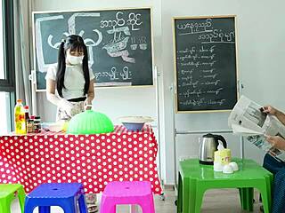 Asian Girl Enjoys Rough Doggystyle In Her Store