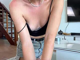 Bound Teen Teased Sensually on Countertop