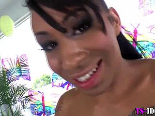 Tranny eats dudes hole in glamorous shemale rimjob with ebony tgirl flair.