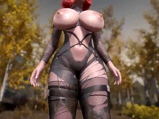 hey, check out this skyrim redhead going solo in the game