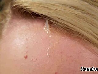 Naughty hottie swallows jizz load