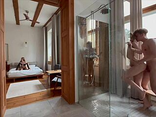 Naughty Horny Blondes Enjoy Group Fuck in Shower