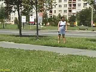 redhead bbw milf peeing in public