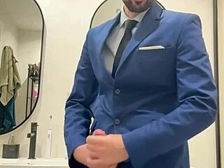 Hot Daddy Jerking Off Monster Cock in Public Toilet