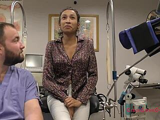 Big Tits Asian Nurse In Latex Gloves Examines Curly Brunette Patient Closely, Spreading And Screaming In Hospital Fetish Scene