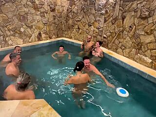 I feel the rush from anal orgy with friends licking wet pussy at motel pool party